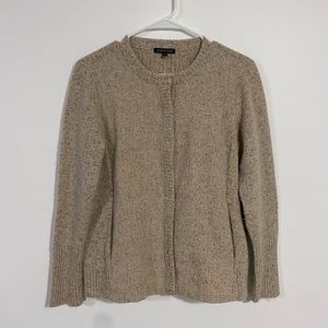 Eileen Fisher Tan Speckled Wool/Angora Blend Snap Cardigan Sweater
